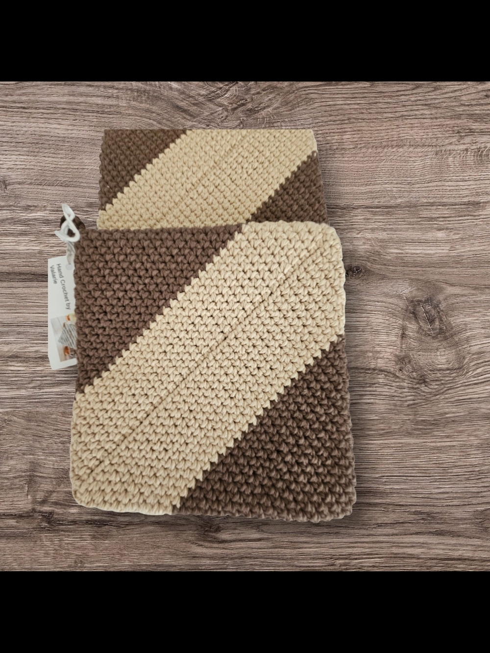 Handmade Potholder Set: of 2  Dark Brown and Tan.  Hand Crochet - Double Layer